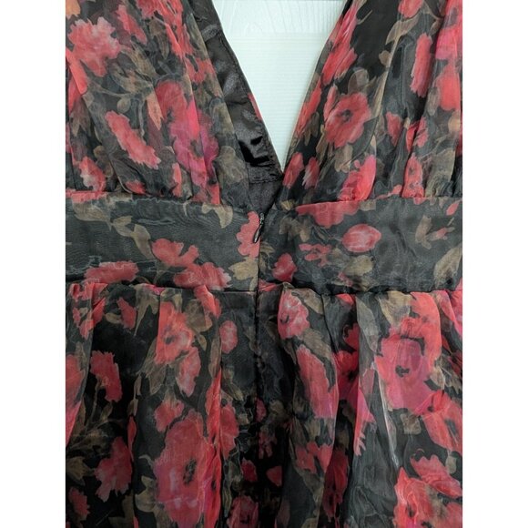Lulus Garden Of Passion Organza Maxi Dress Black Red Floral Size L Wimsigoth - Picture 7 of 11